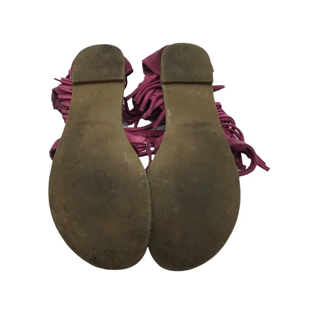 Minnetonka Sandals Boho Fringe Women Size 7 Suede Leather Pink Fuchsia Ankle Zip - Picture 6 of 7